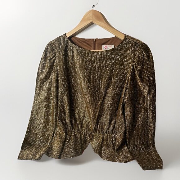 Vintage 70s 80s Peplum Disco Top Golden Eclectic Avant-Garde  Sz Small.    Mm - Picture 1 of 9